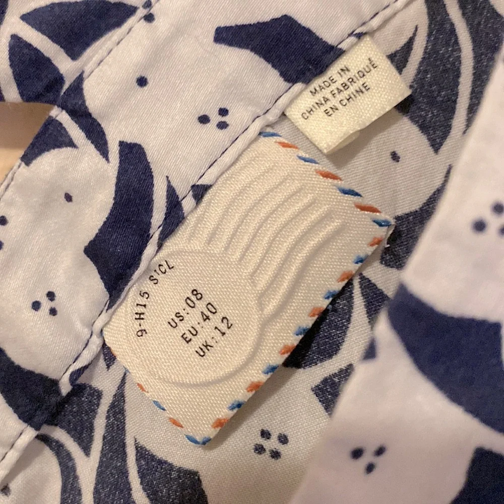 Anthropologie Postmark lightweight cotton print puff sleeve top blue M